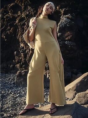 Free People Sleeveless Wide-Leg Jumpsuit in Prairie Seed